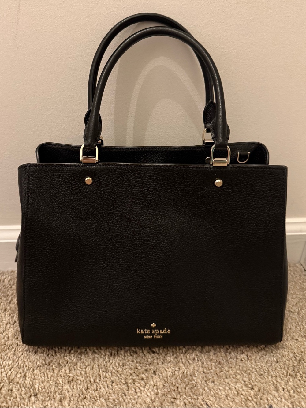 kate spade Black Leila Pebbled Leather Medium Triple Compartment Satchel Purse